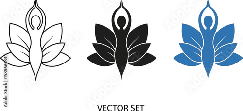 Yoga lotus position vector set for meditation wellness and spiritual design