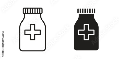 Medicine bottle icon vector illustration logo template in filled, outline