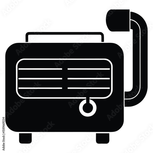 Black and white illustration depicting a modern evaporative air cooler or air conditioning unit