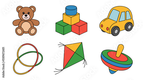 Vector SVG Icon Set with Cute Animal Toy Building Blocks and Playful Toys in Flat Modern Style with Bright Colors for Web and App Use