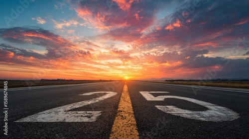 Asphalt road, sunset, numbers 25