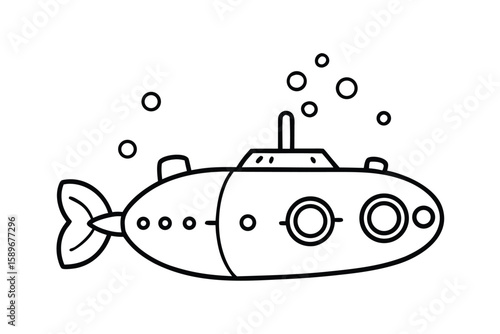 Cartoon Submarine In Yellow With Periscope