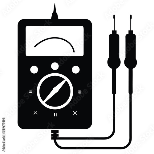 Black and white vector illustration of a digital multimeter electronic testing tool