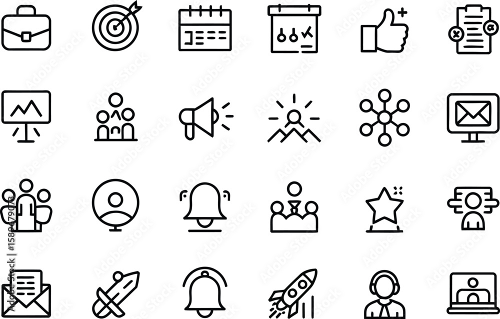 Fototapeta premium Set of Business and Marketing Icons, Outline Style, Icons on Transparent Background