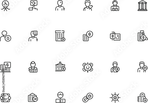 Set of Outline Icons Showing Business, Management, Finance, Development and Social Media