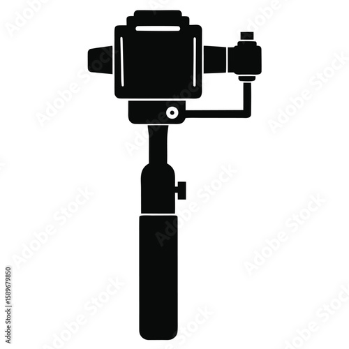 Black silhouette illustration of a handheld video camera stabilizer device against a white background vector