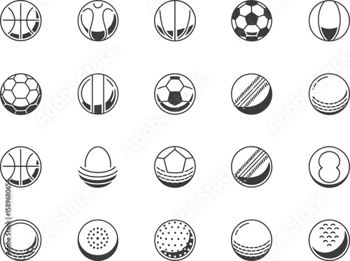 Sports Balls Icons Set Basketball, Soccer, Golf, Tennis on Transparent Background
