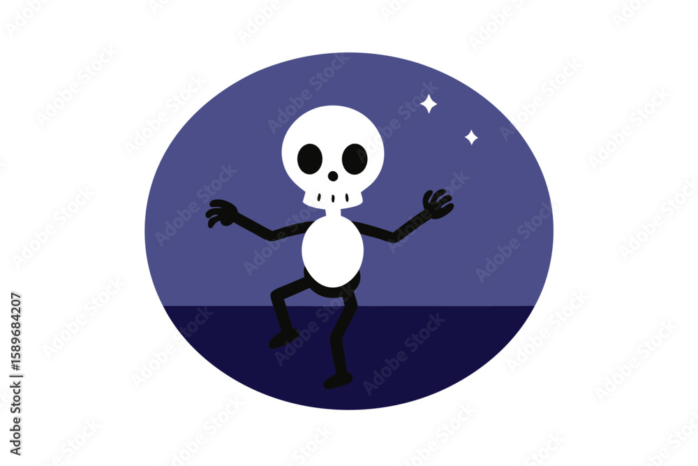 Fototapeta premium Cartoon Skeleton Dancing Under The Moonlight
