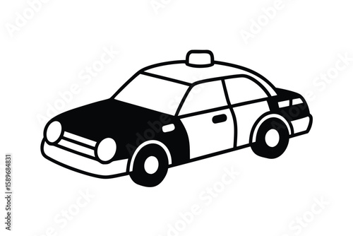 Cartoon Police Car With Black And White Bumper Stickers