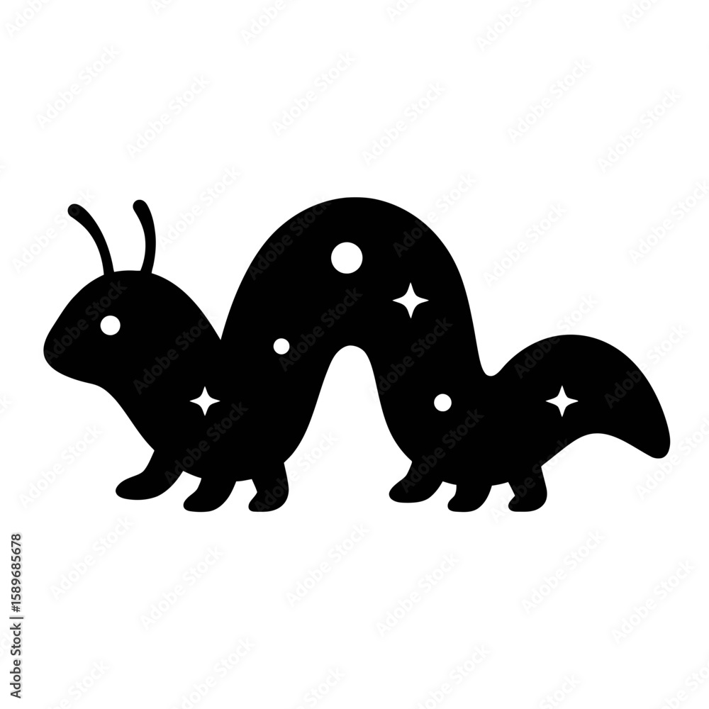 Obraz premium Design a black silhouette of a Cosmic Caterpillar white background clean vector shape