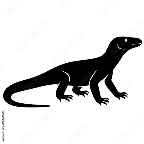 Design a black silhouette of a Crocodile Monitor white background clean vector shape