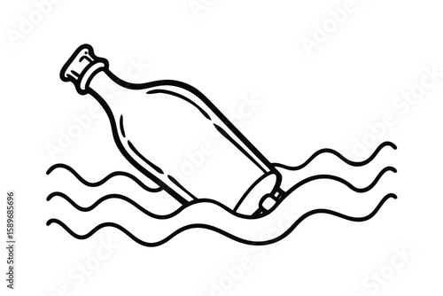 Cartoon Message In A Bottle Floating In Blue Ocean