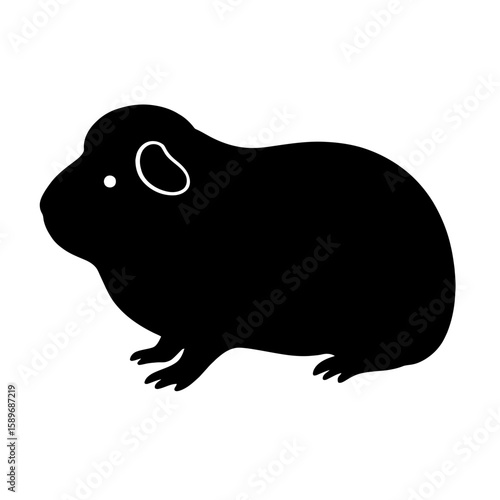 Design a black silhouette of a English Crested Guinea Pig white background clean vector shape