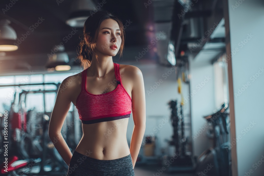 Fototapeta premium Attractive Asian female working out at the gym