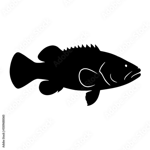 Design a black silhouette of a Goliath Grouper white background clean vector shape
