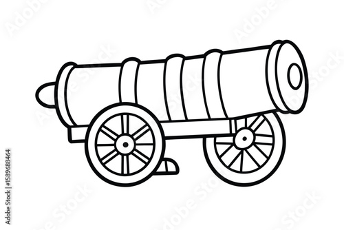 Cartoon Cannon With Grey Barrel And Brown Wooden Base