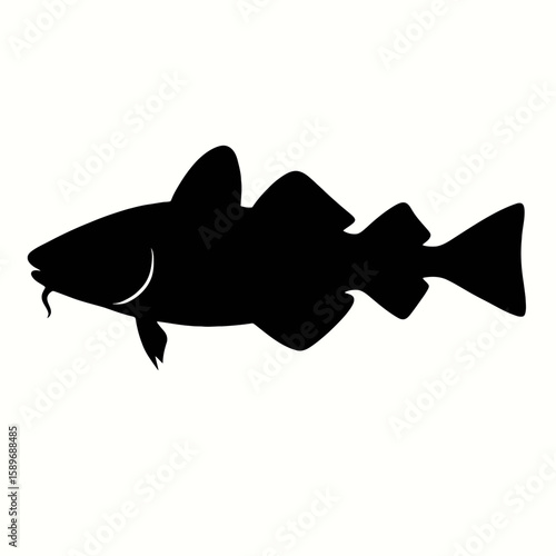 Design a black silhouette of a Codfish white background clean vector shape
