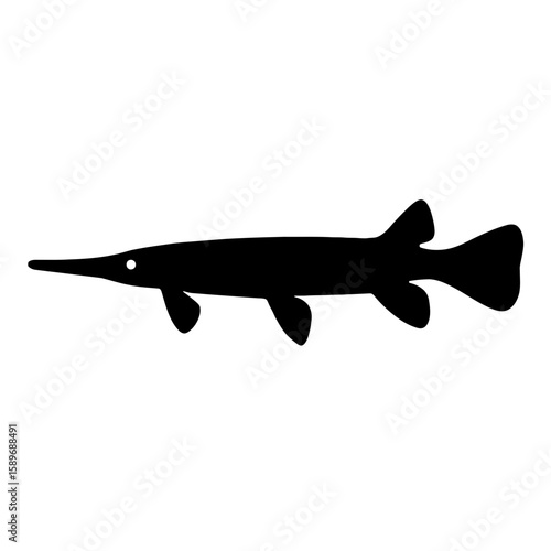 Design a black silhouette of a Gar white background clean vector shape