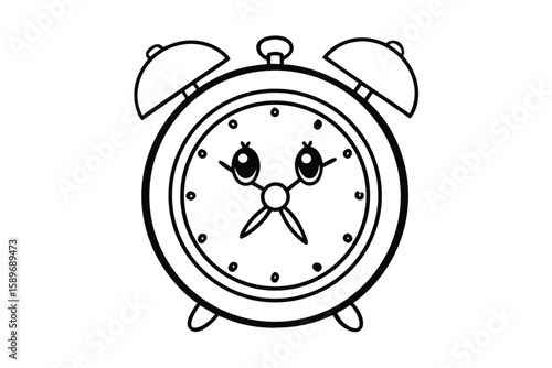 Cartoon Alarm Clock With Two Bells And Clock Face