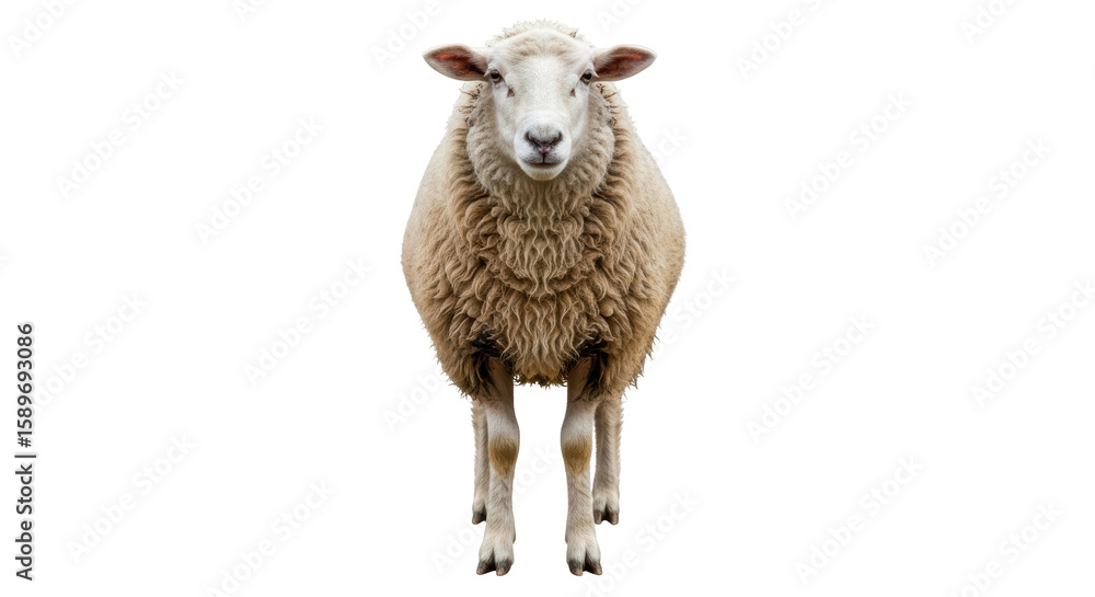 Fototapeta premium Isolated Sheep Standing Woolly and White