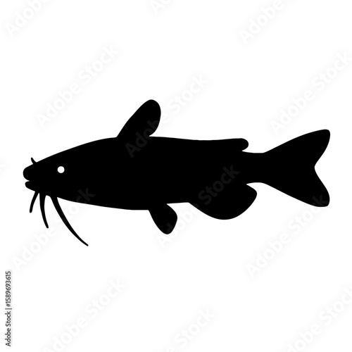 Design a black silhouette of a Flathead Catfish white background clean vector shape