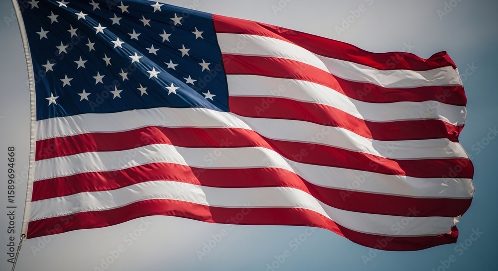 Fototapeta premium the American flag flies proudly in the clear sky