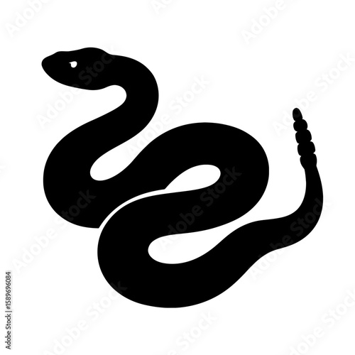 Design a black silhouette of a Eastern Diamondback Rattlesnake white background clean vector shape