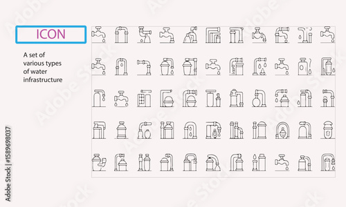 A set of editable line art Water infrastructure icon