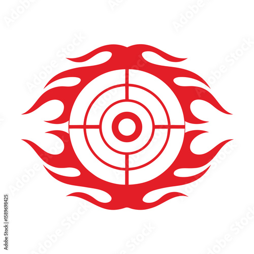 Red Flame Target Emblem on White Background fire bullseye