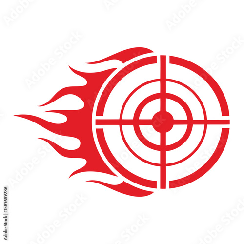 Red Target Symbol with Flames on White Background bullseye crosshairs