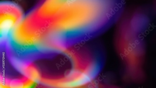 Blurred rainbow refraction overlay effect. Light lens prism effect on black background. Holographic reflection, crystal flare leak shadow overlay. Colorful rainbow disco ball light
