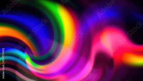 Blurred rainbow refraction overlay effect. Light lens prism effect on black background. Holographic reflection, crystal flare leak shadow overlay. Colorful rainbow disco ball light