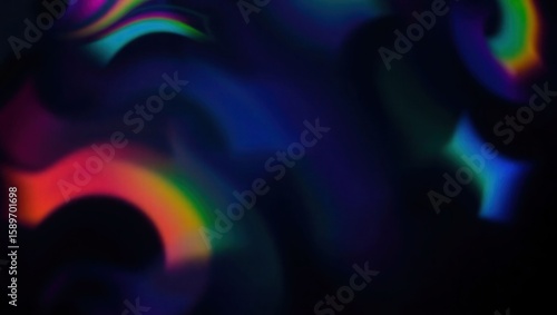 Blurred rainbow refraction overlay effect. Light lens prism effect on black background. Holographic reflection, crystal flare leak shadow overlay. Colorful rainbow disco ball light