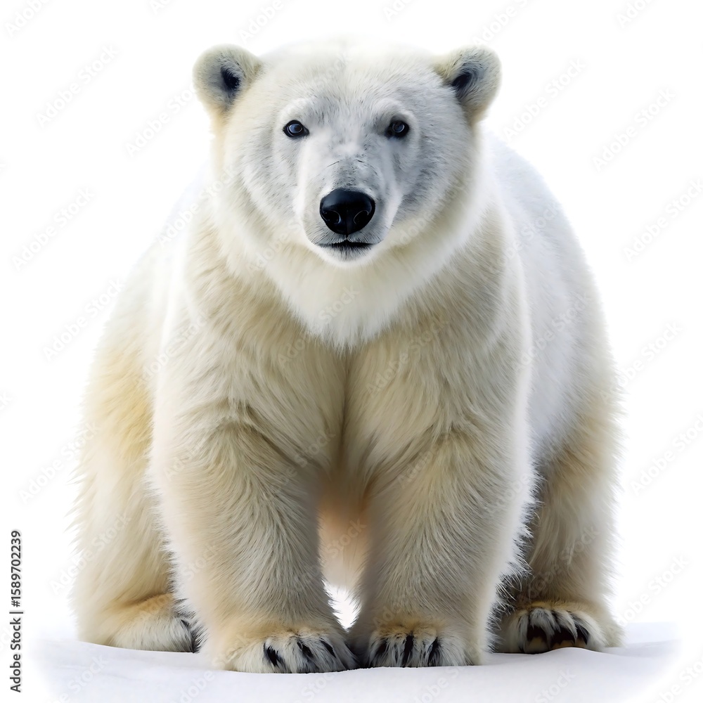 Fototapeta premium A polar bear stands powerfully, isolated on white background