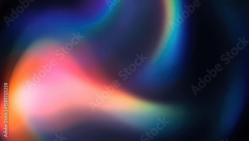 Blurred rainbow refraction overlay effect. Light lens prism effect on black background. Holographic reflection, crystal flare leak shadow overlay. Colorful rainbow disco ball light