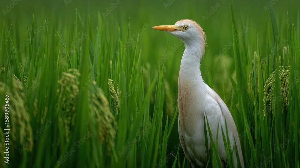 Obraz premium White bird in a rice paddy