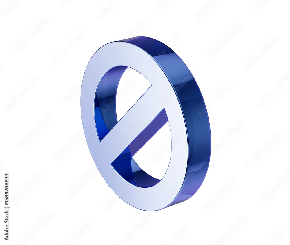 A sleek metallic blue prohibition icon with a diagonal bar, symbolizing restriction. 3d illustration A sleek metallic blue prohibition icon with a diagonal bar, symbolizing restriction. 3d illustration