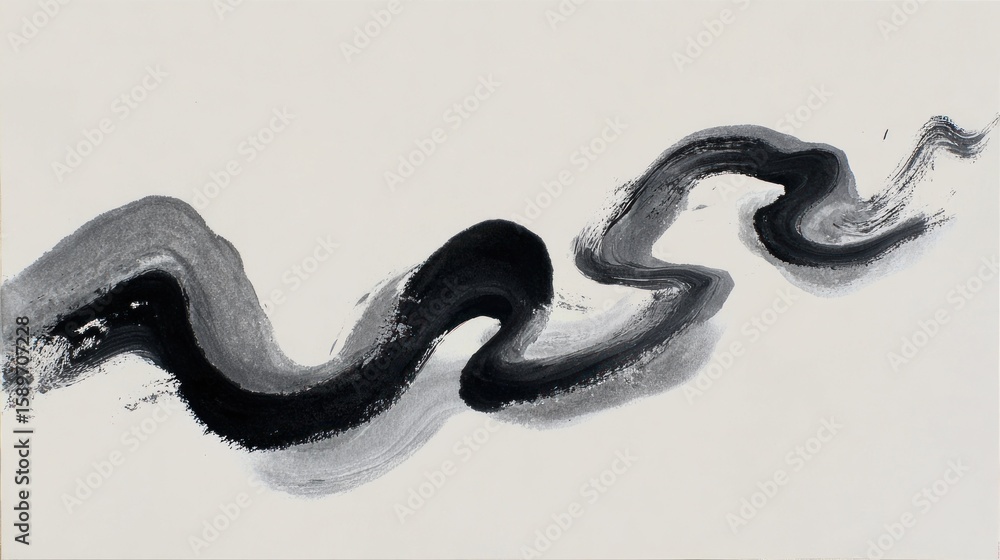 Fototapeta premium Abstract black and gray flowing lines on white canvas