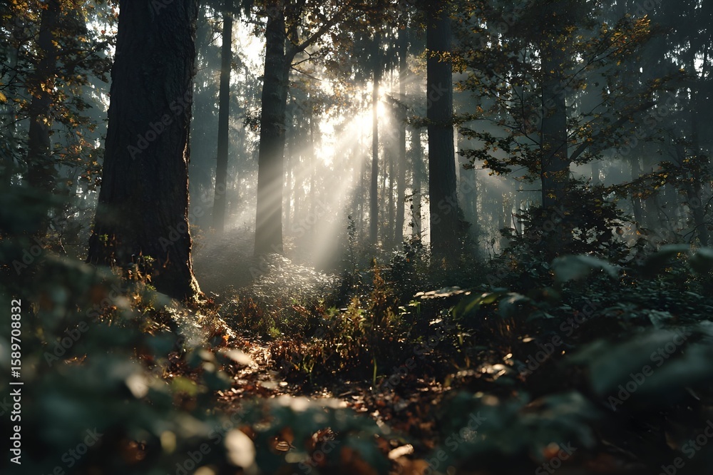 Obraz premium Calm forest with sunlight