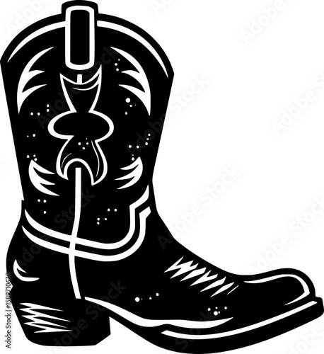 Cowboy Boot - Black and White Isolated Icon - Vector illustration