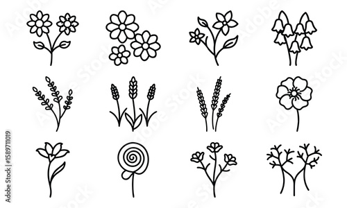 Hand Drawn Floral And Botanical Silhouette Vector Icons – Minimalist Flower And Plant Line Art Collection For Spring, Nature, An (1)