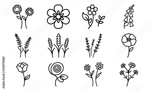 Hand Drawn Floral And Botanical Silhouette Vector Icons – Minimalist Flower And Plant Line Art Collection For Spring, Nature, An (2)