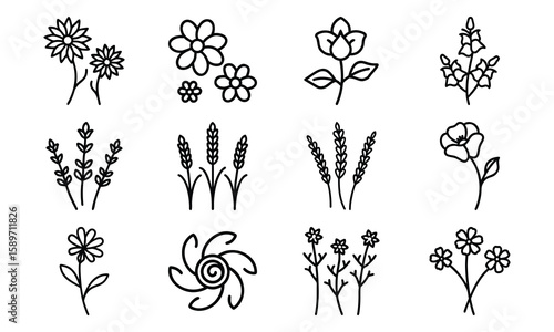 Hand Drawn Floral And Botanical Silhouette Vector Icons – Minimalist Flower And Plant Line Art Collection For Spring, Nature, An (13)