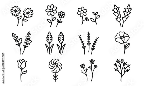 Hand Drawn Floral And Botanical Silhouette Vector Icons – Minimalist Flower And Plant Line Art Collection For Spring, Nature, An (19)