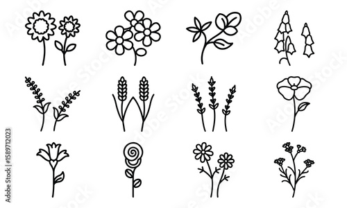 Hand Drawn Floral And Botanical Silhouette Vector Icons – Minimalist Flower And Plant Line Art Collection For Spring, Nature, An (20)