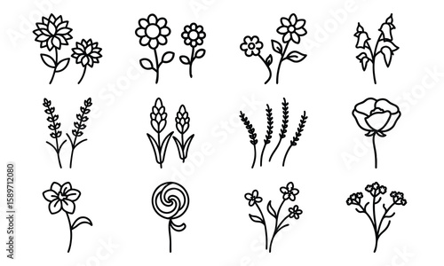 Hand Drawn Floral And Botanical Silhouette Vector Icons – Minimalist Flower And Plant Line Art Collection For Spring, Nature, An (22)