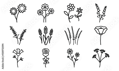 Hand Drawn Floral And Botanical Silhouette Vector Icons – Minimalist Flower And Plant Line Art Collection For Spring, Nature, An (23)