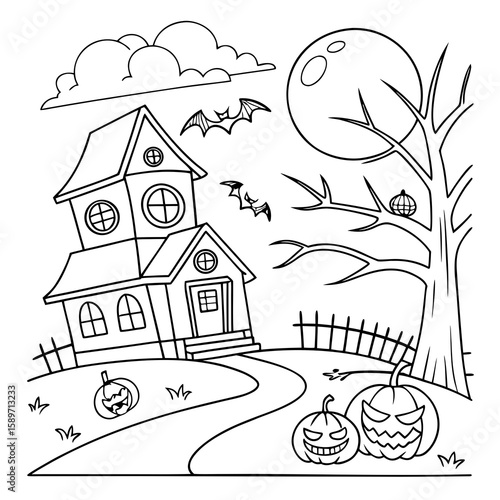 vector illustration of Halloween coloring page