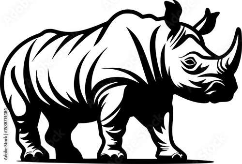 Rhinoceros | Black and White Vector illustration