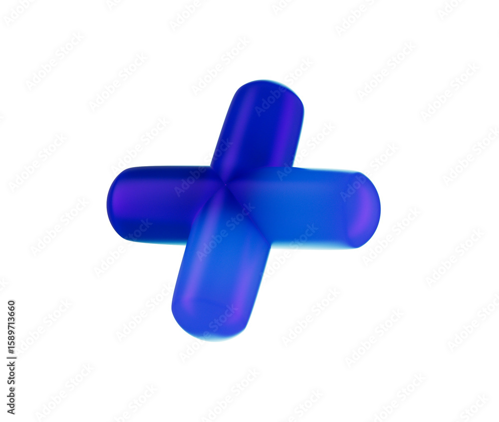 Obraz premium 3D Blue plus sign with a glossy, gradient finish, featuring smooth, rounded edges. 3D Illustration